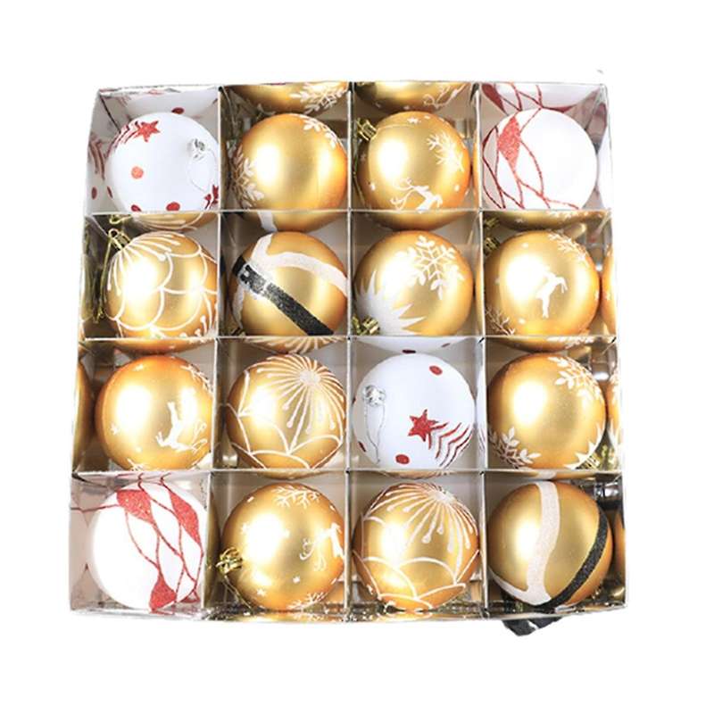 16 Square Grid Christmas Painted Ball Christmas Tree Pendant Gold