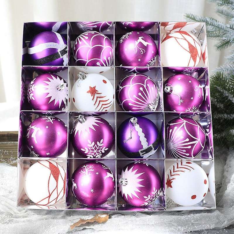 16 Square Grid Christmas Painted Ball Christmas Tree Pendant Gold