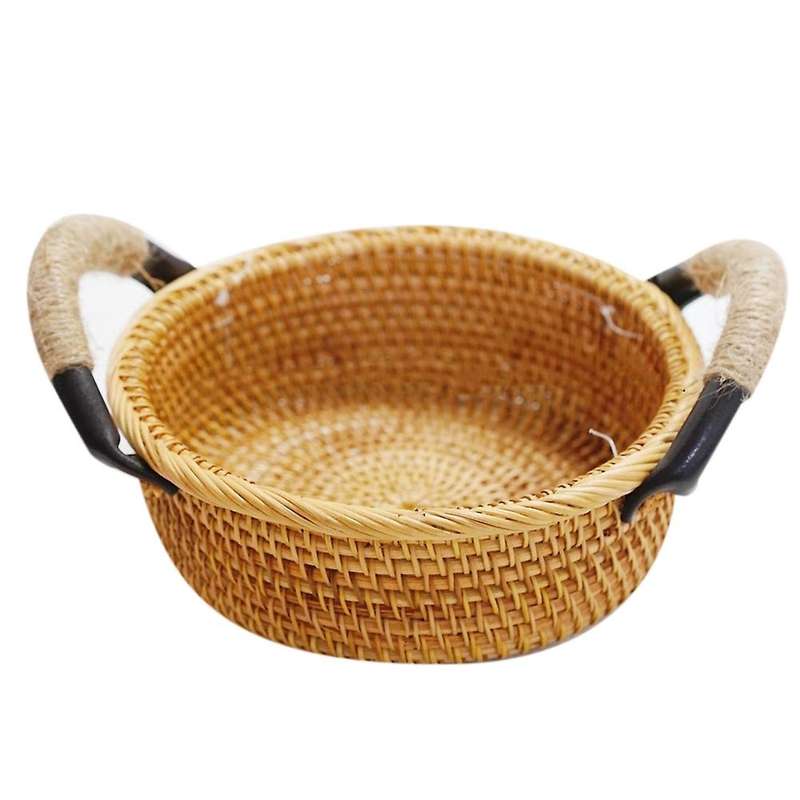 Rattan Round Basket Tray with Handle,for Breakfast Drink Snack Tea A