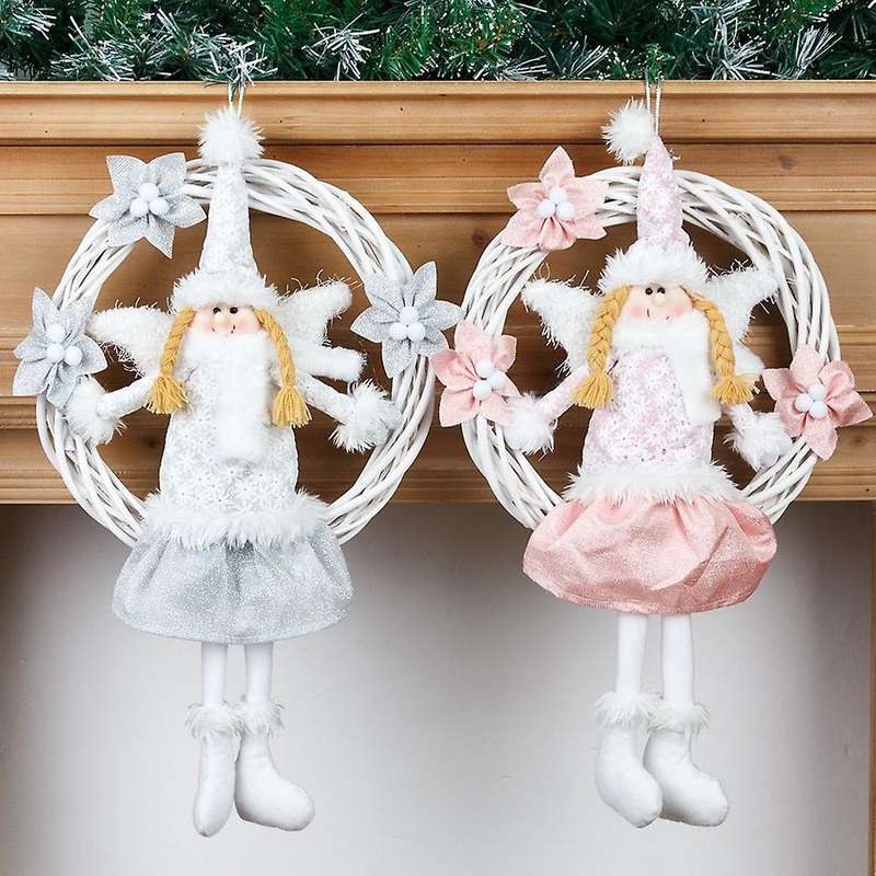 Christmas White Angel Wreath Pink Door Hanging Christmas Pendant A
