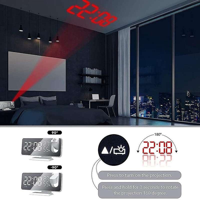 Digital Alarm Clock with Fm Radio Led Mirror Screen Alarm Clock-white