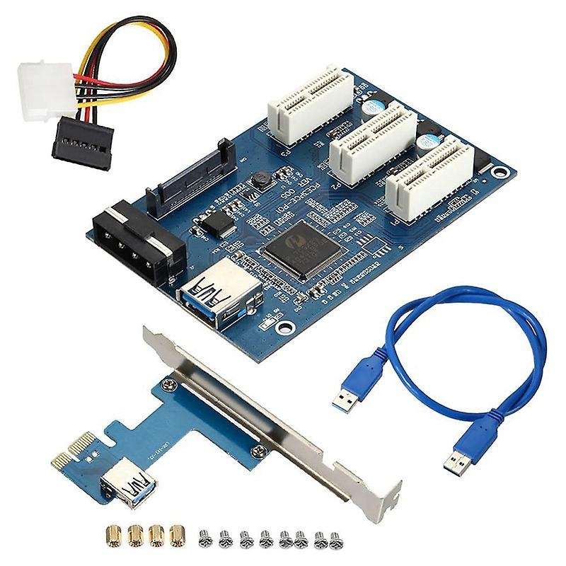 Pci-e Express 1x to 3 Port 1x Switch Multiplier Hub Riser Card +usb