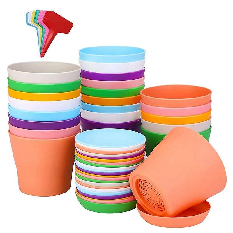 24pcs 4 Inch Plant Pot with Saucers Flower Pots Multicolor