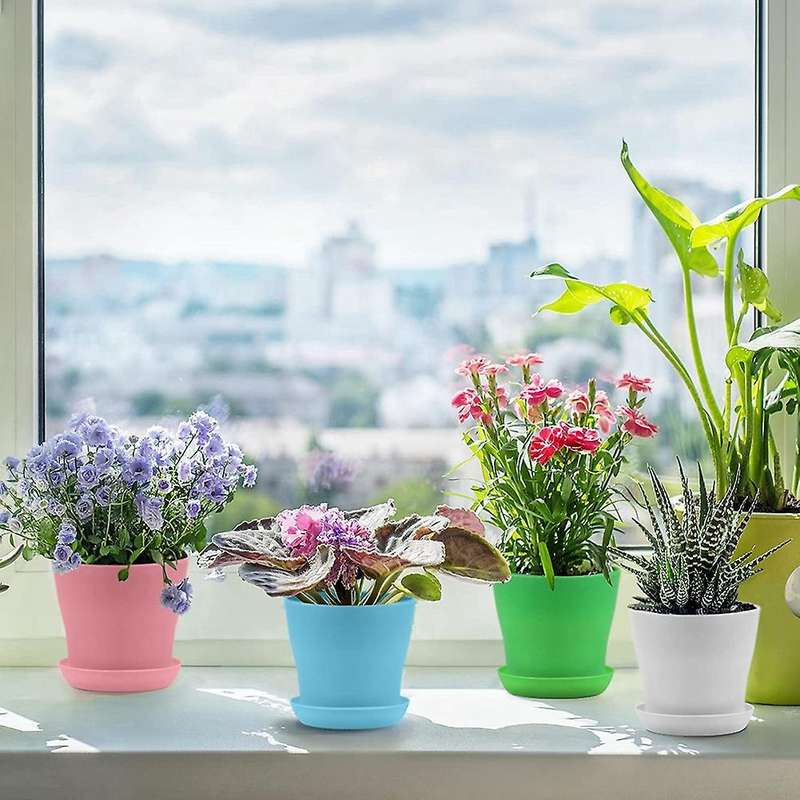 24pcs 4 Inch Plant Pot with Saucers Flower Pots Multicolor