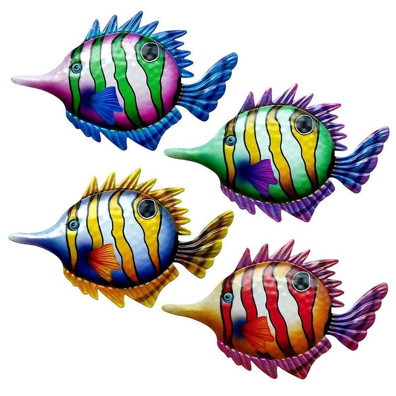 4pcs Metal Fish Wall Marine Art Decoration Hanging Fish Statue
