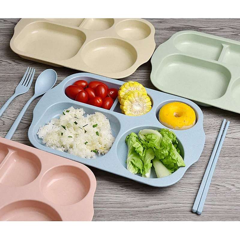 4 Pcs Wheat Straw Divided Portion Plates for Picnic Or Every Day Use