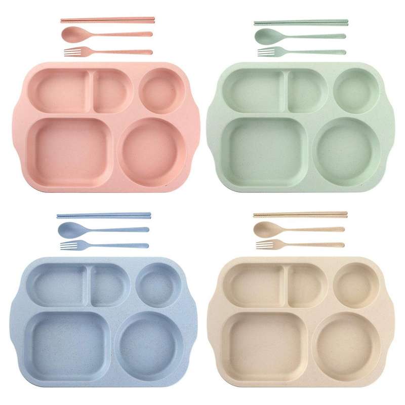 4 Pcs Wheat Straw Divided Portion Plates for Picnic Or Every Day Use