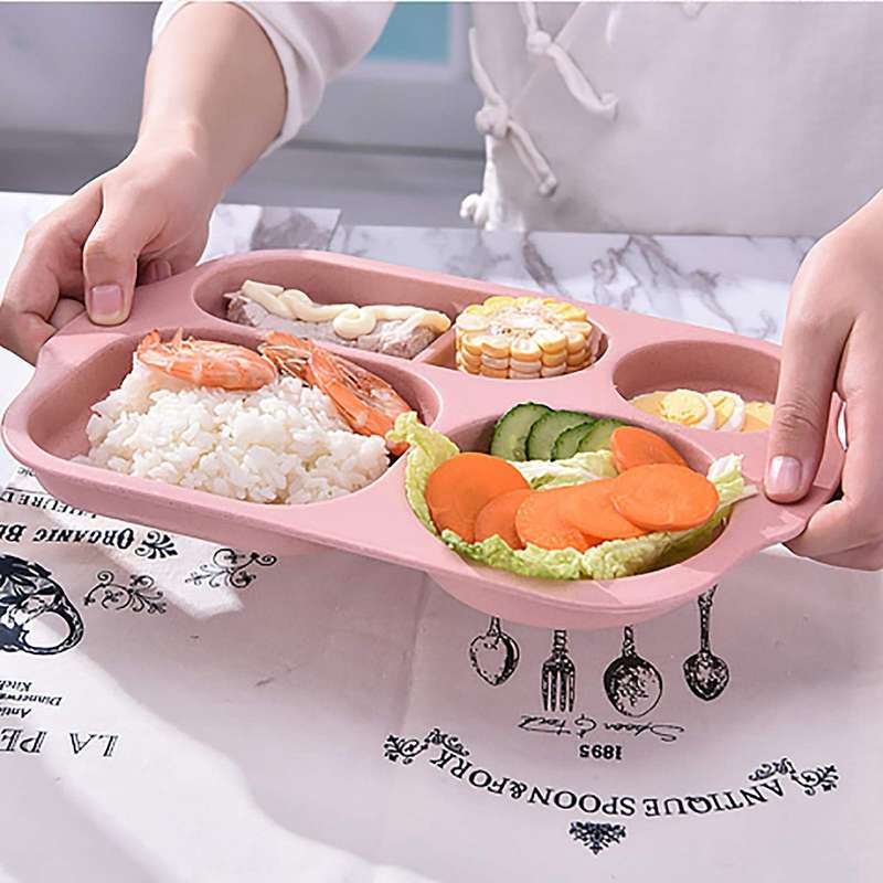 4 Pcs Wheat Straw Divided Portion Plates for Picnic Or Every Day Use