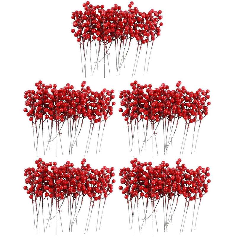 100 Pack 8inch Artificial Christmas Red Berries Stems