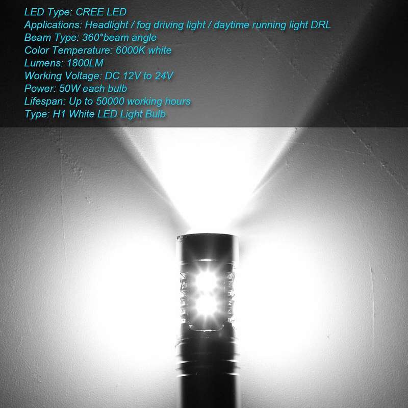 10pcs 100w H1 Led Bulbs Headlight 6000k Car Fog Lamp for Car