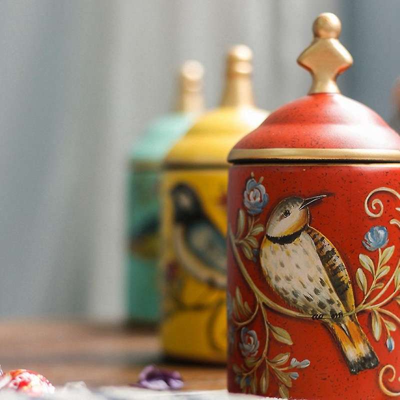 Ceramic Tea Caddy Kitchen Canister Jars Storage Bottles Retro-a