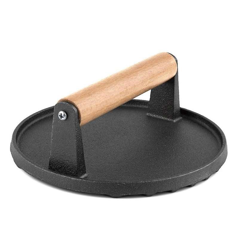 Cast Iron Wooden Handle Steak Plate Meat Barbecue Pressure Plate