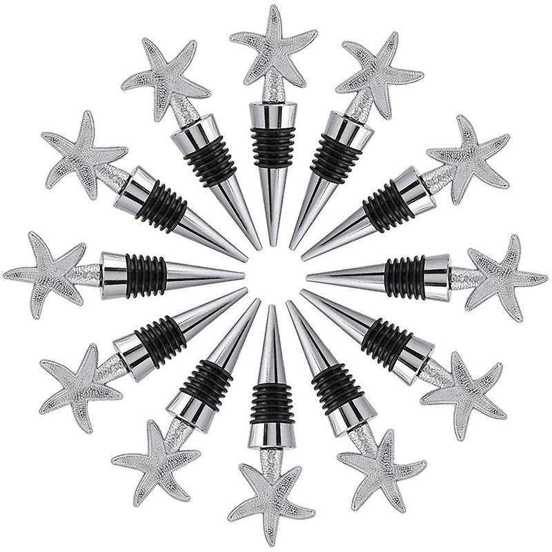 12pcs Alloy Starfish Wine and Beverage Bottle Stoppers Caps