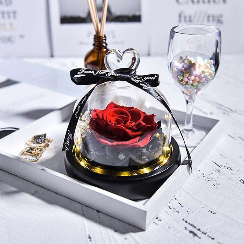 Natural Eternal Flowers Forever Preserved Rose In Glass Dome with Led