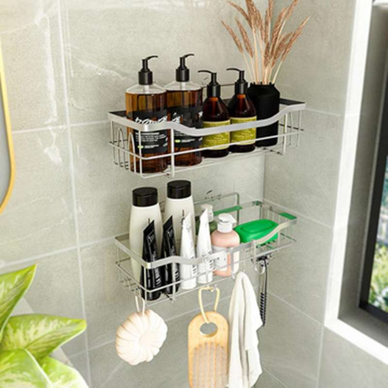 2pack Shower Caddy Shelf with 11 Hooks Stainless Steel No Drilling