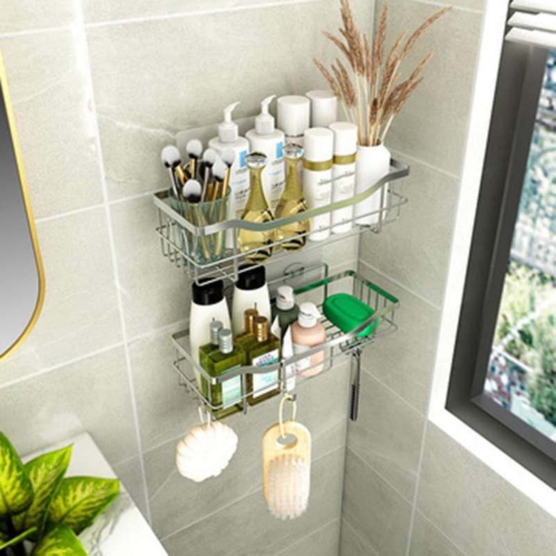 2pack Shower Caddy Shelf with 11 Hooks Stainless Steel No Drilling