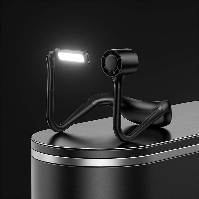 Hanging Neck Fan with Light Portable Usb Charging Fan Black-4000mah
