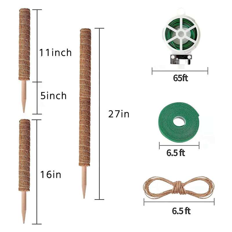 6pcs Moss Pole for Plants Monstera, Upwards,with Twist Ties&jute Rope
