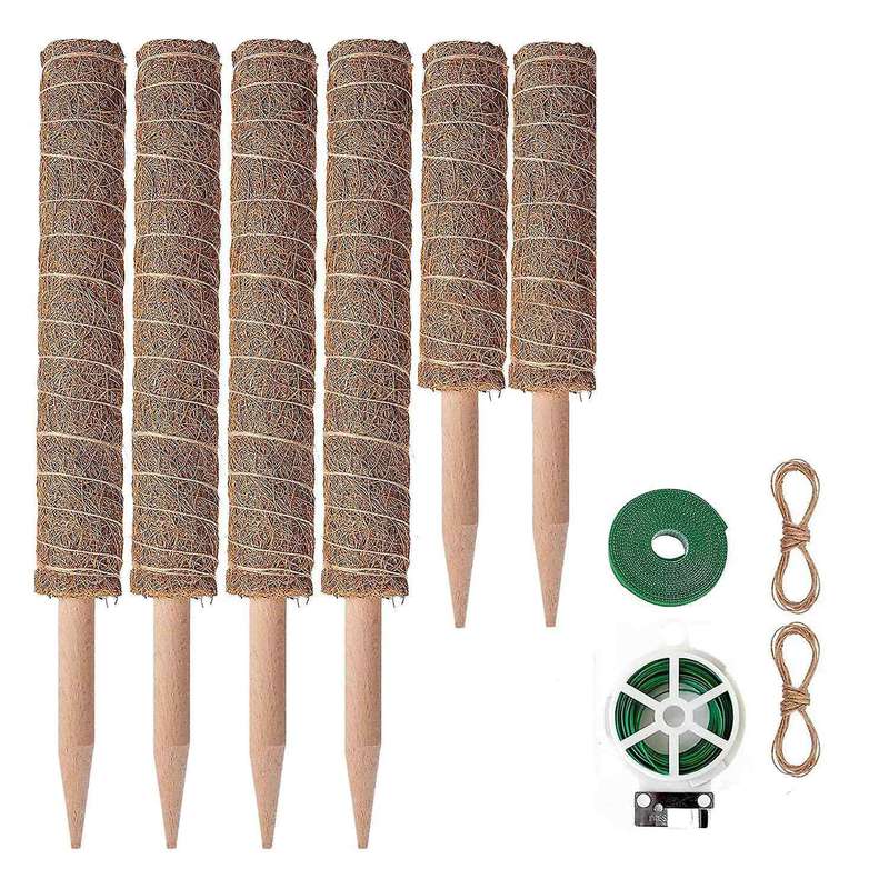 6pcs Moss Pole for Plants Monstera, Upwards,with Twist Ties&jute Rope