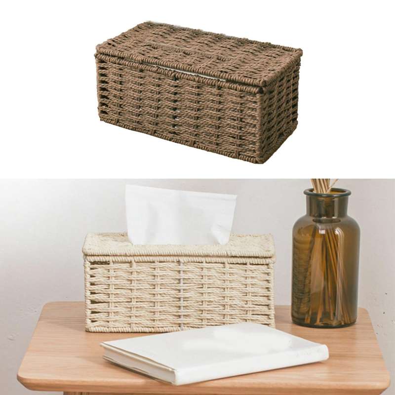 Rattan Tissue Box, Vintage Napkin Holder,desk Decoration (beige)