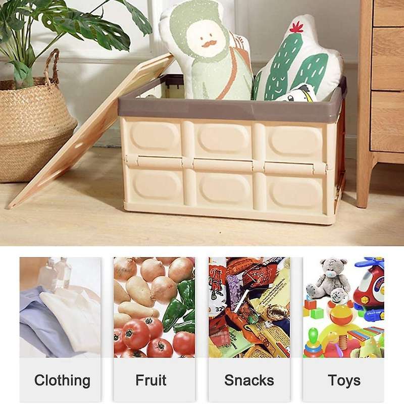 Collapsible Storage Boxes Crates Lidded Storage Plastic Box Brown