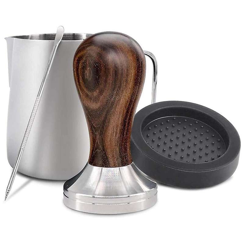 51mm Stainless Steel Coffee Tamper, Including Tamper Mat, Milk Jug