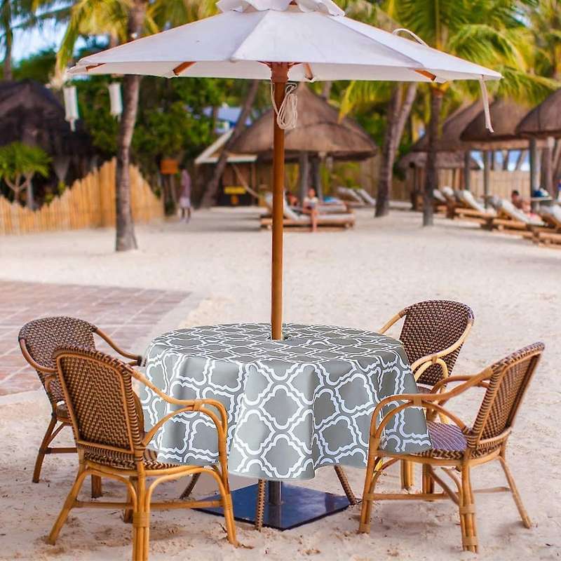 59 Inch Outdoor Tablecloth with Zipper Umbrella Hole for Patio Garden