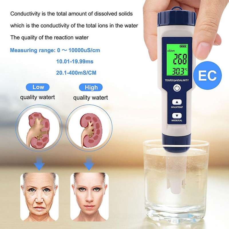 Digital Water Tester 5 In 1 Multi-function Meter, No Backlight