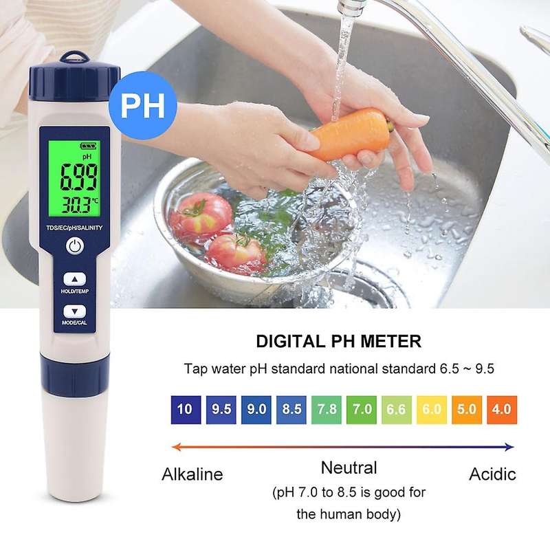 Digital Water Tester 5 In 1 Multi-function Meter, No Backlight