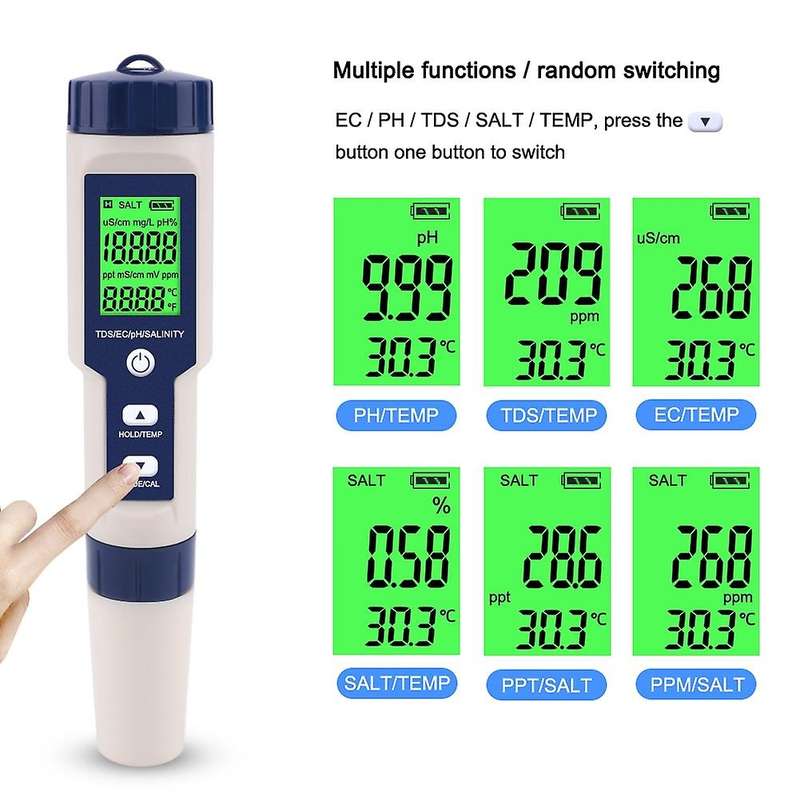 Digital Water Tester 5 In 1 Multi-function Meter, No Backlight