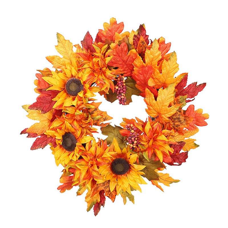 Artificial Sunflower Maple Leaf Wreath Festival Window Door Decor