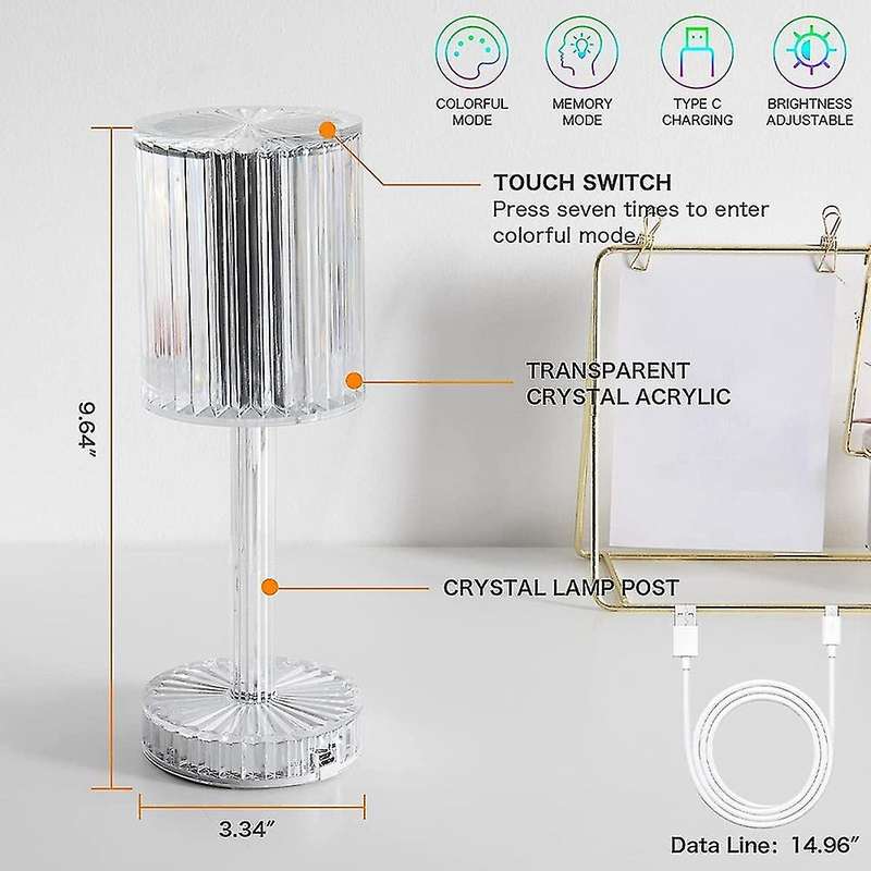 16 Colors 3d Diamond Acrylic Small Table Lamp with Remote Control
