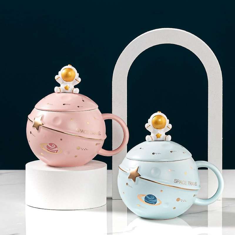 Cute Astronaut Mug with Lid & Spoon, Mug for Coffee, Pink