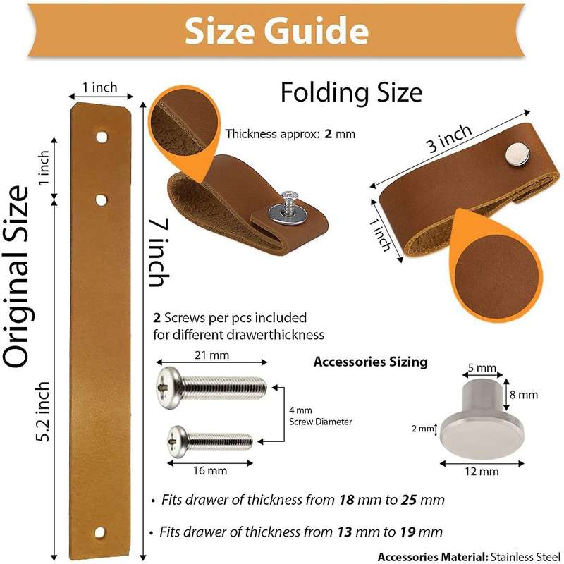 Leather Drawer Pulls 16 Pcs Knobs Pure Leather Handles for Drawers