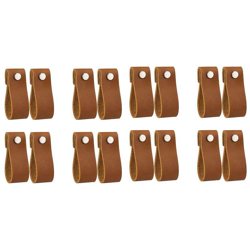 Leather Drawer Pulls 16 Pcs Knobs Pure Leather Handles for Drawers