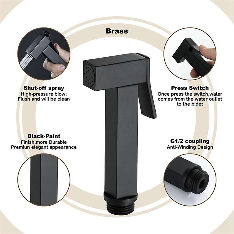 Black Handheld Toilet Sprayer Stainless Steel Bidet Sprayer Set
