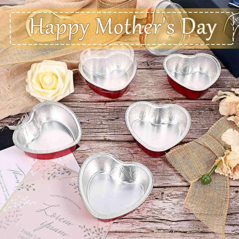 100 Pcs Valentine Red Heart Shaped Cake Pan Cupcake Cups with Lids