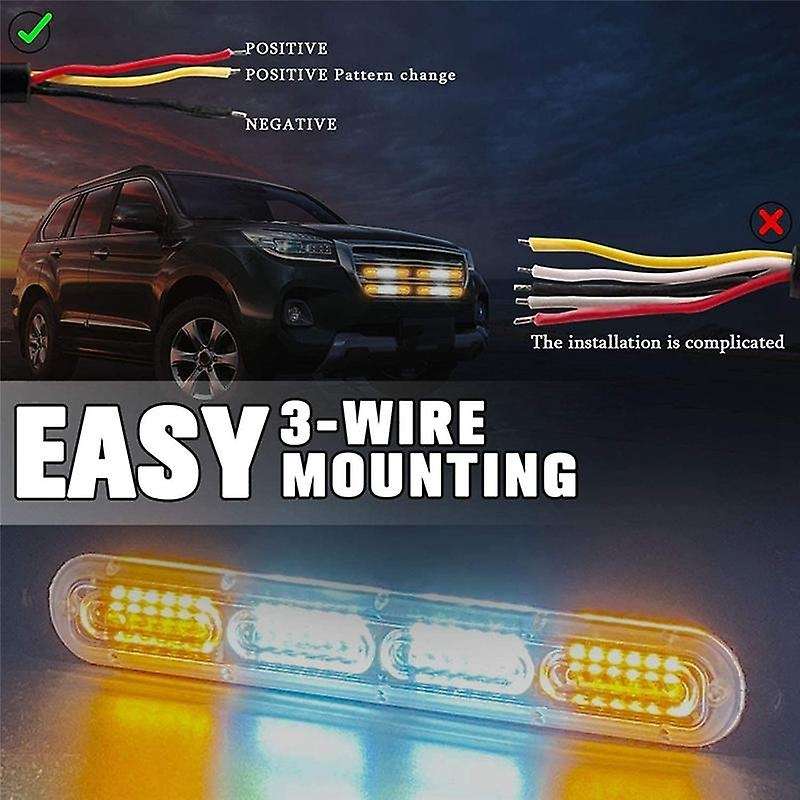 Emergency Strobe Light 24-led Amber White for Off Road Firefighter