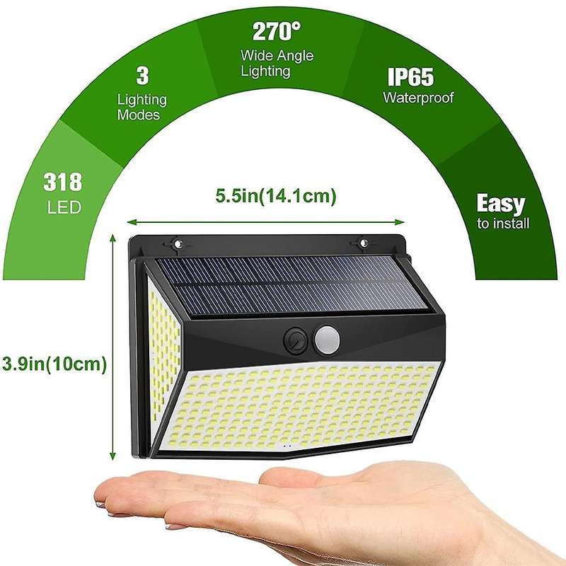 Solar Lights, 318 Led Solar Lights Motion Sensor, 270 Lighting,2pack