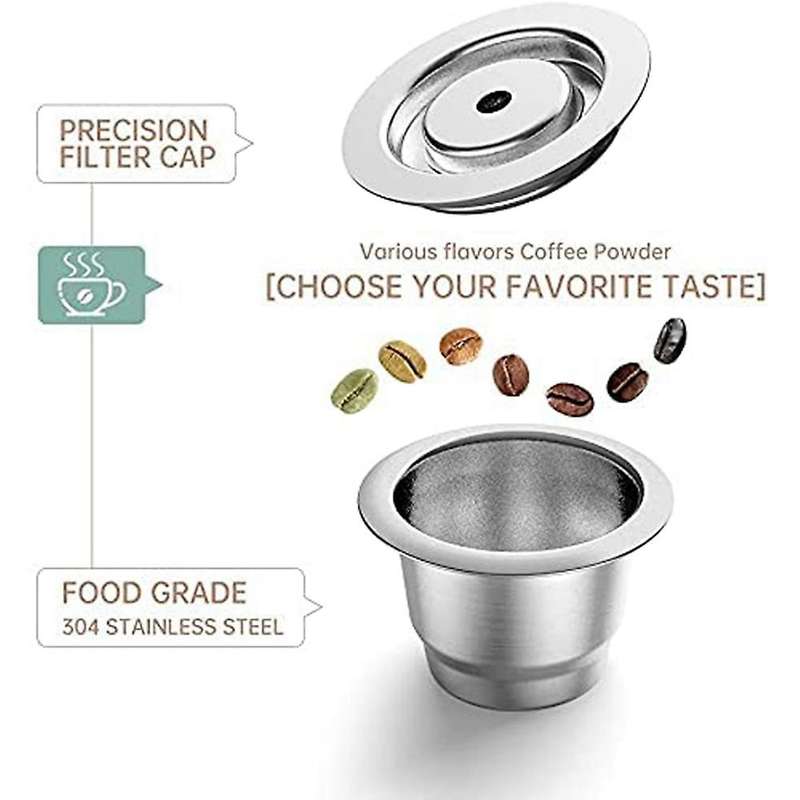 2 Pcs Refillable Coffee Capsules Stainless Steel for Nespresso