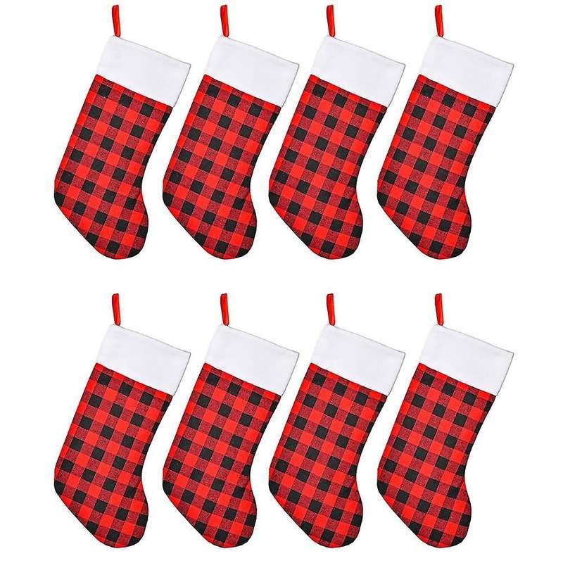 8 Pack Christmas Stocking for Party Decoration, L(red and Black)