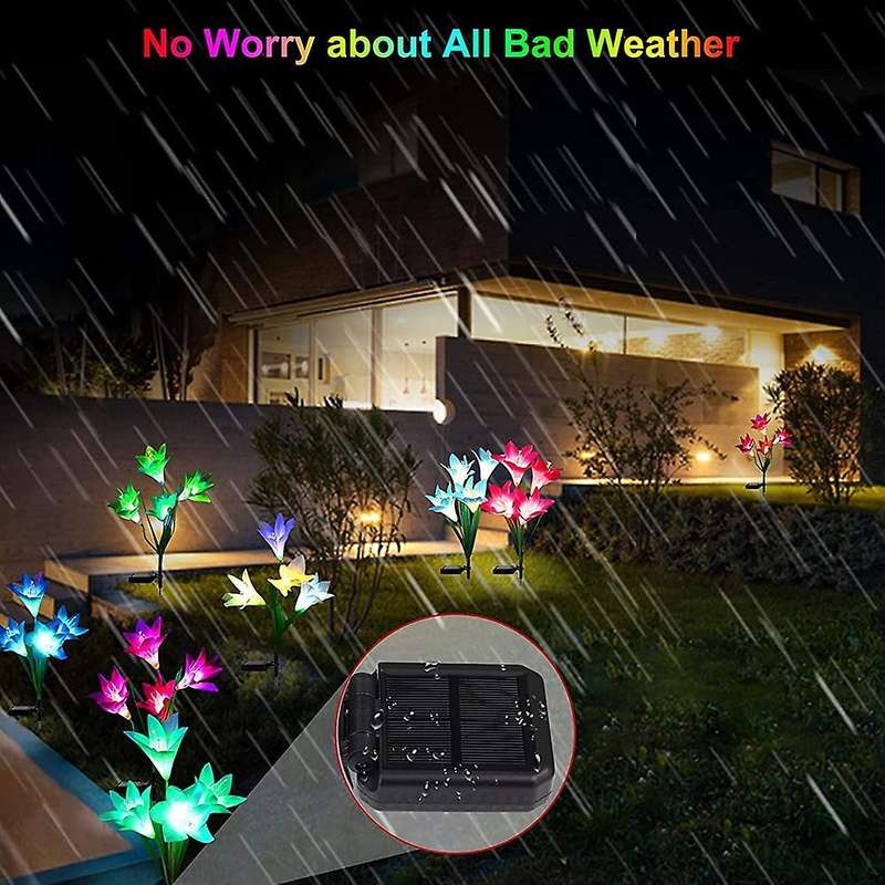 Solar Flowers Decorative Lights, 4 Pack 16 Lily Lights Waterproof