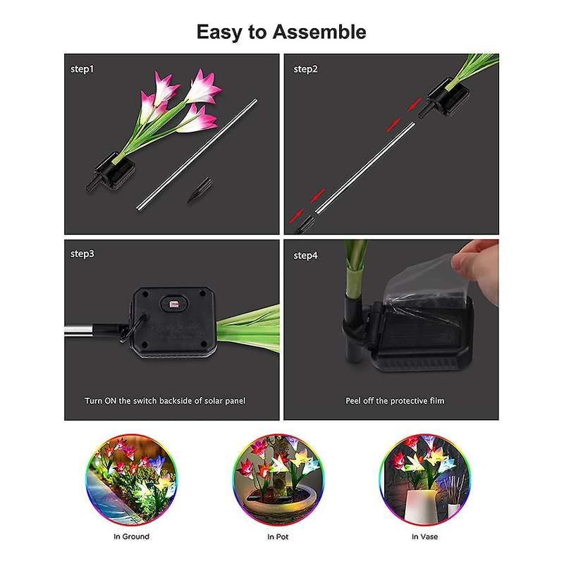 Solar Flowers Decorative Lights, 4 Pack 16 Lily Lights Waterproof