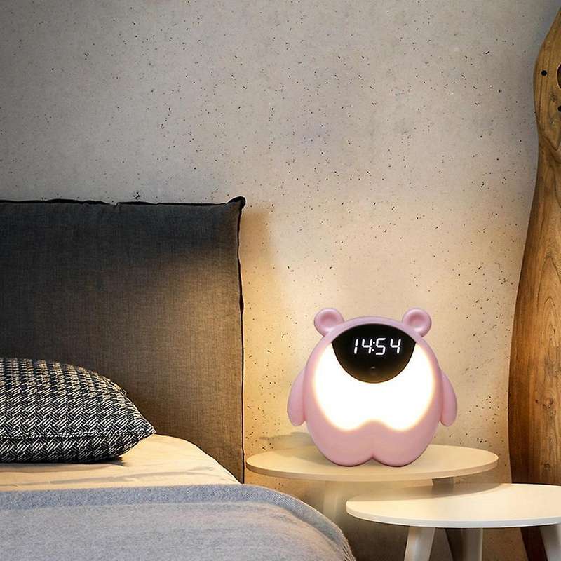 Cute Bear Alarm Clock Colorful Night Light for Kids Gifts Decor C