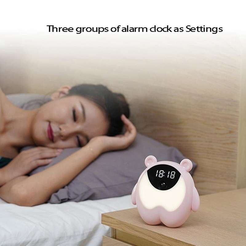 Cute Bear Alarm Clock Colorful Night Light for Kids Gifts Decor C