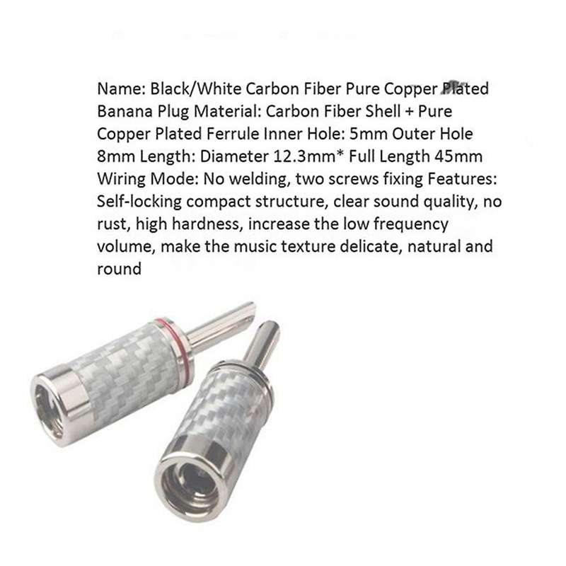 12pcs White Carbon Fiber Pure Copper Rhodium Plated Banana Plug