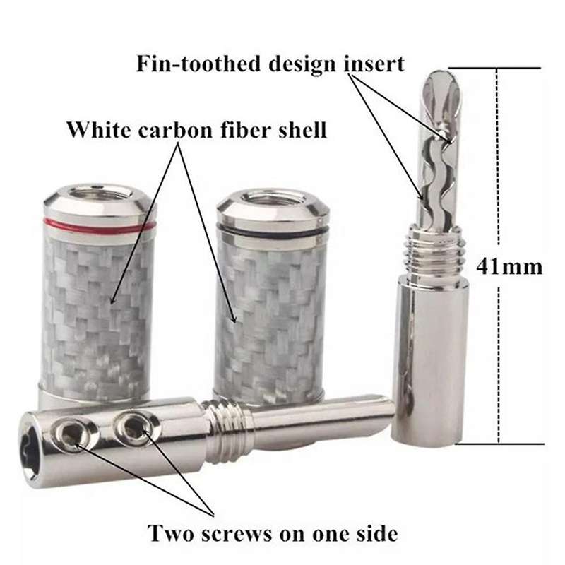 12pcs White Carbon Fiber Pure Copper Rhodium Plated Banana Plug