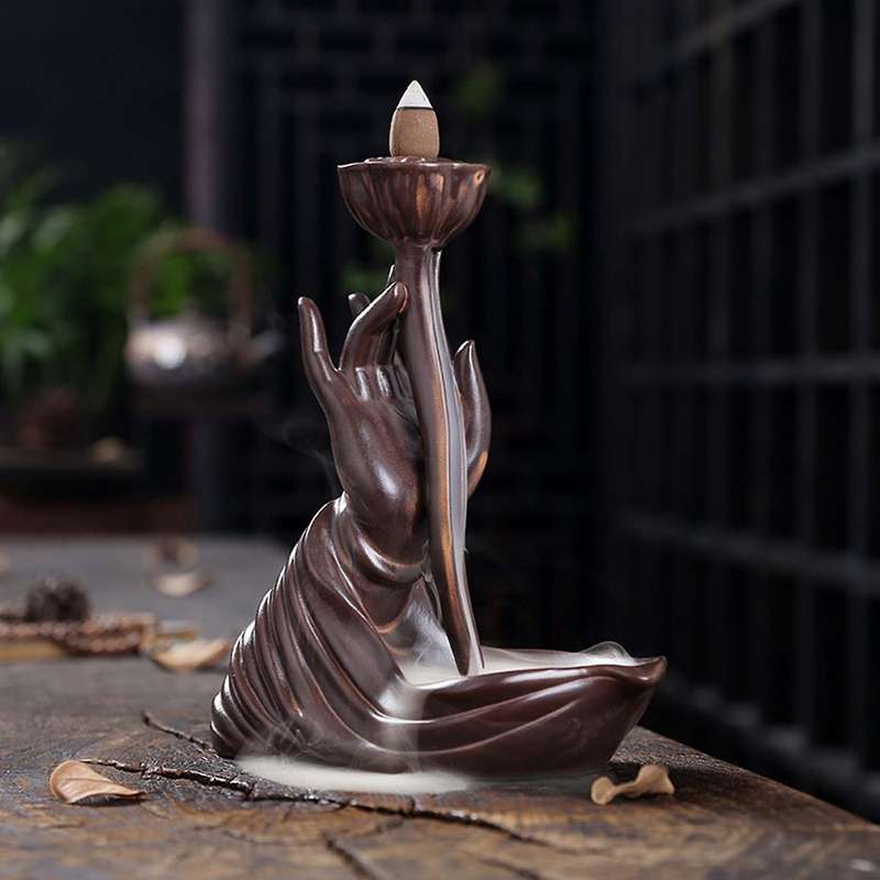 Buddha Hand Ceramic Backflow Incense Burner Waterfall Home A