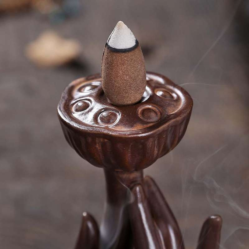 Buddha Hand Ceramic Backflow Incense Burner Waterfall Home A