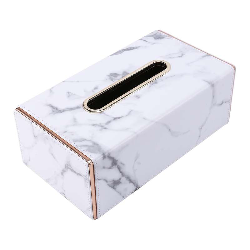 Golden Rim Tissue Marble Pu Leather Napkin Towel Holder Tissue Box